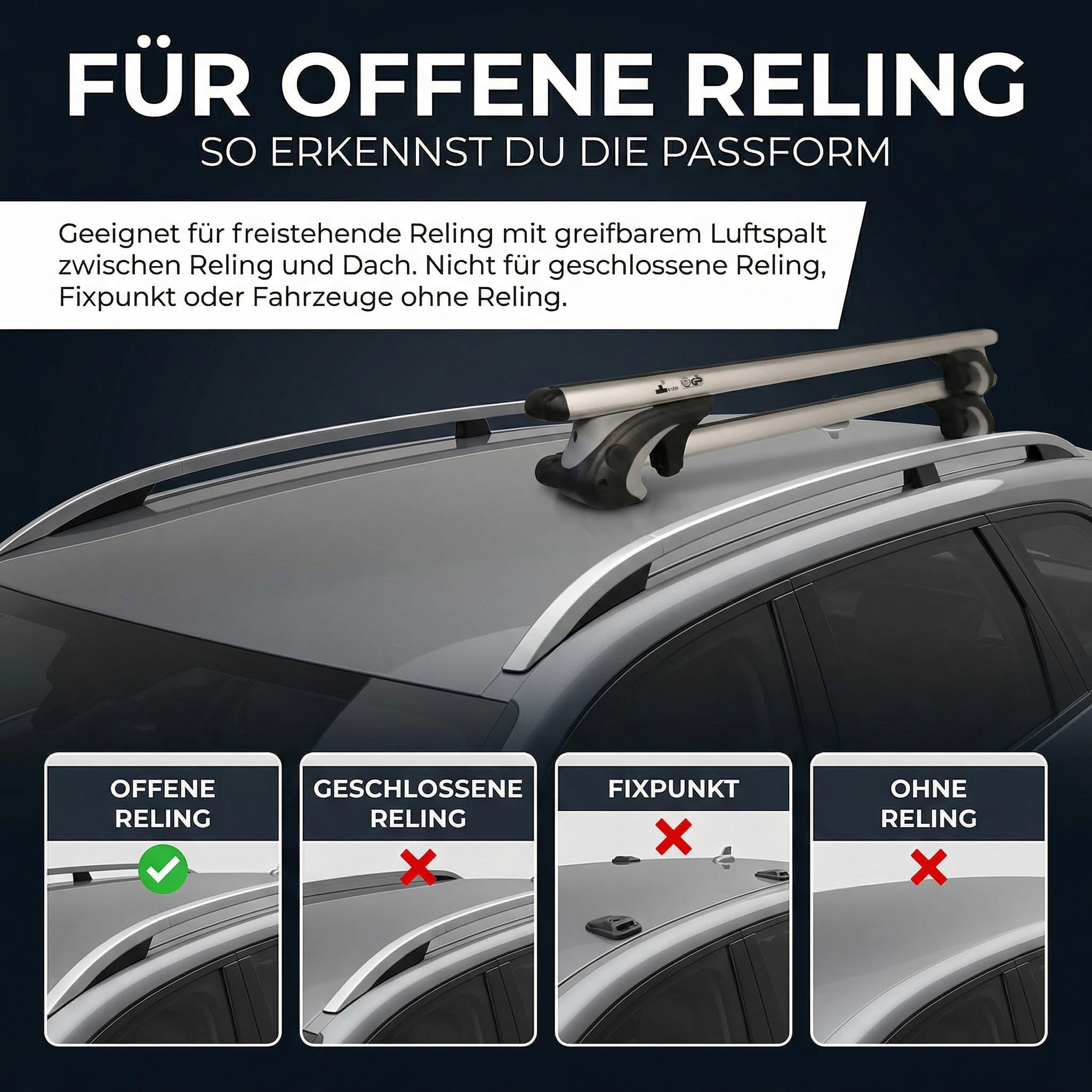Dachgepäckträger Auto 135cm - Dachträger Universal VDP-R-005 | Auto Dachträger offene Reling | Dachträger für Reling abschließbar | Aluminium Grundträger Dachreling bis 90kg