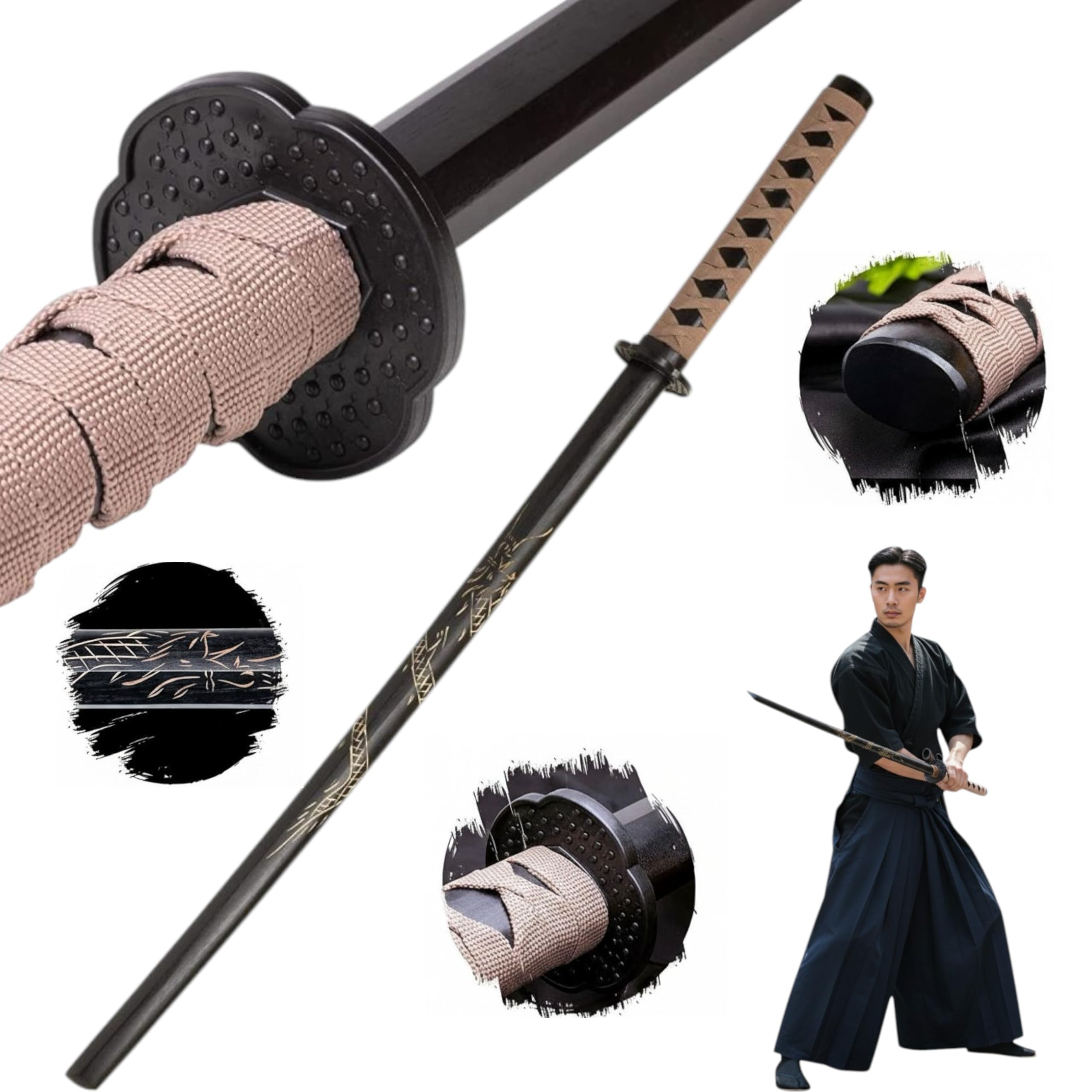 Bokken In Legno YUDU – Spada Samurai Per Allenamento, Quercia Asiatica, Drago Intagliato, 99 Cm - 4