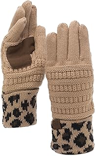 Unisex Cable Knit Winter Warm Anti-Slip Touchscreen Texting Gloves, Leopard Camel - Buy now