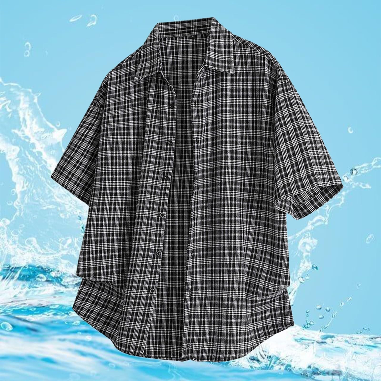 Camicia da uomo a maniche corte, a quadretti, camicia estiva, vestibilità normale, basic, per il tempo libero, funzionale, leggera, con bottoni, cargo, da lavoro