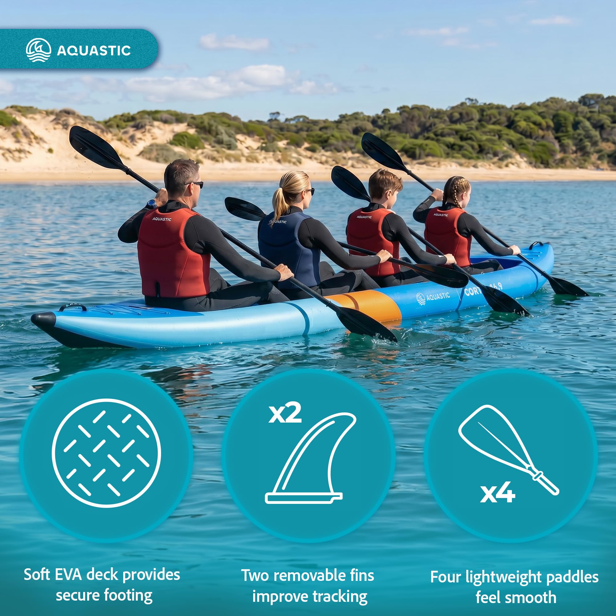 AQUASTIC Cortez 16'9 - Kayak hinchable híbrido para 4 personas de hasta 340 kg