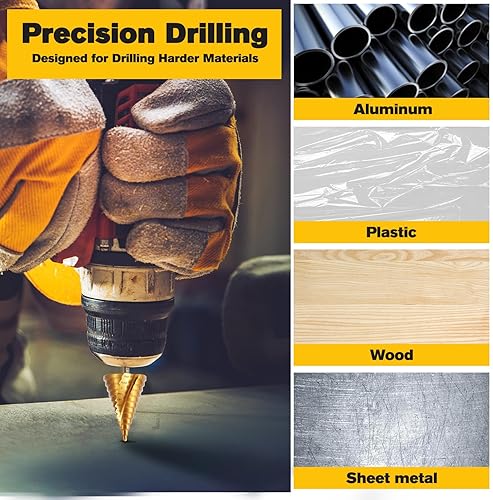 Miniatura 6 de Juego de brocas escalonadas, 14" a 2-38", vástago hexagonal de acero de alta velocidad para acero inoxidable, metal, aluminio, cobre, madera, PVC