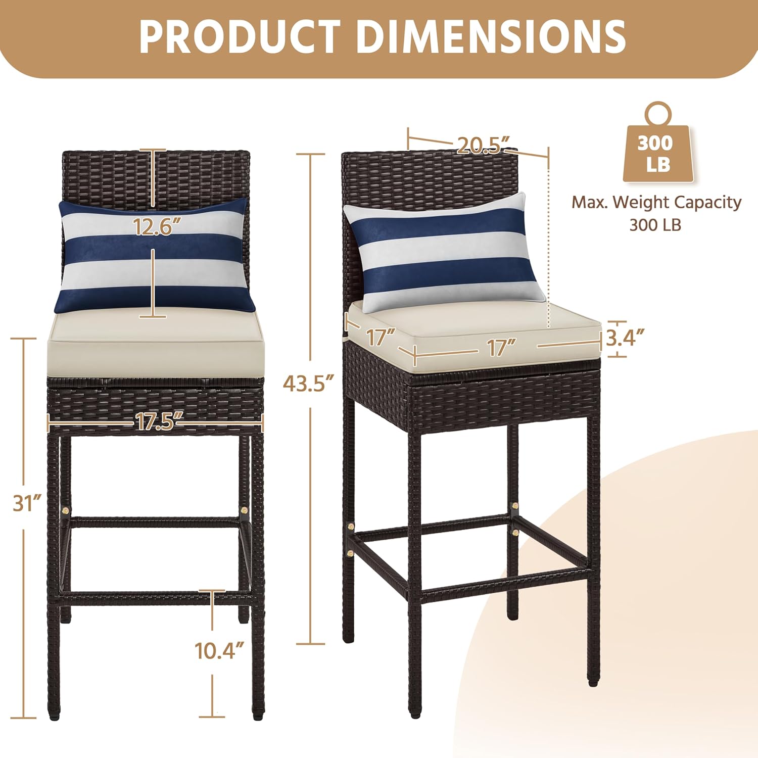Product dimensions diagram for Yaheetech bar stool