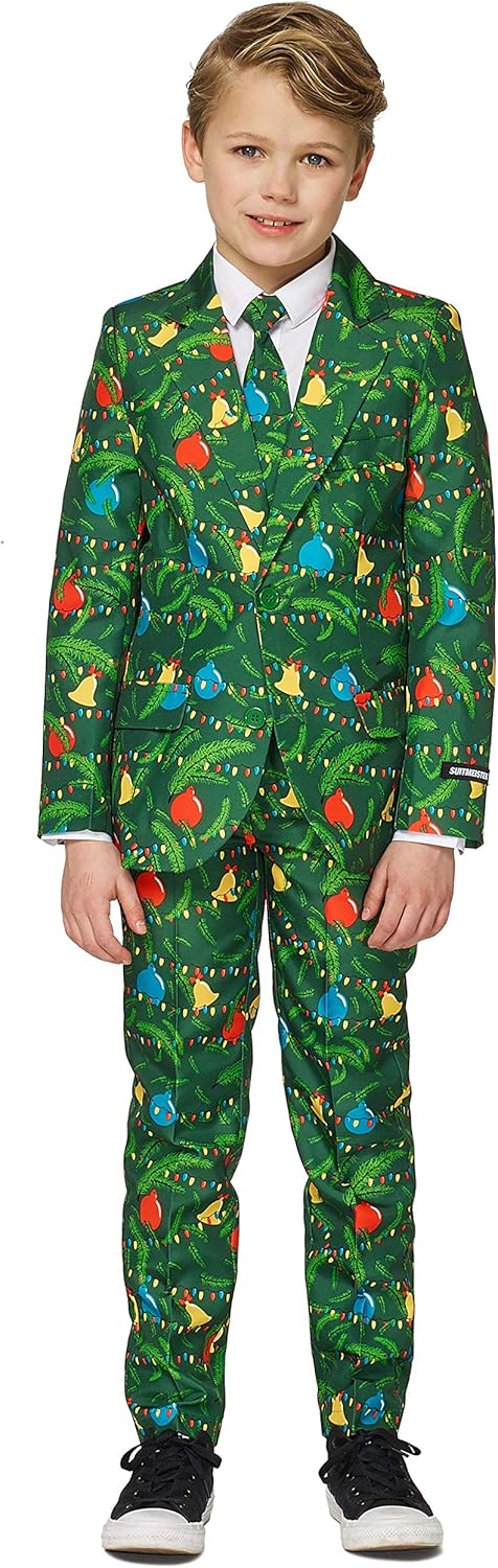 SUITMEISTER Christmas Suits for Boys - Green Trees - Jacket, Pants & Tie - M
