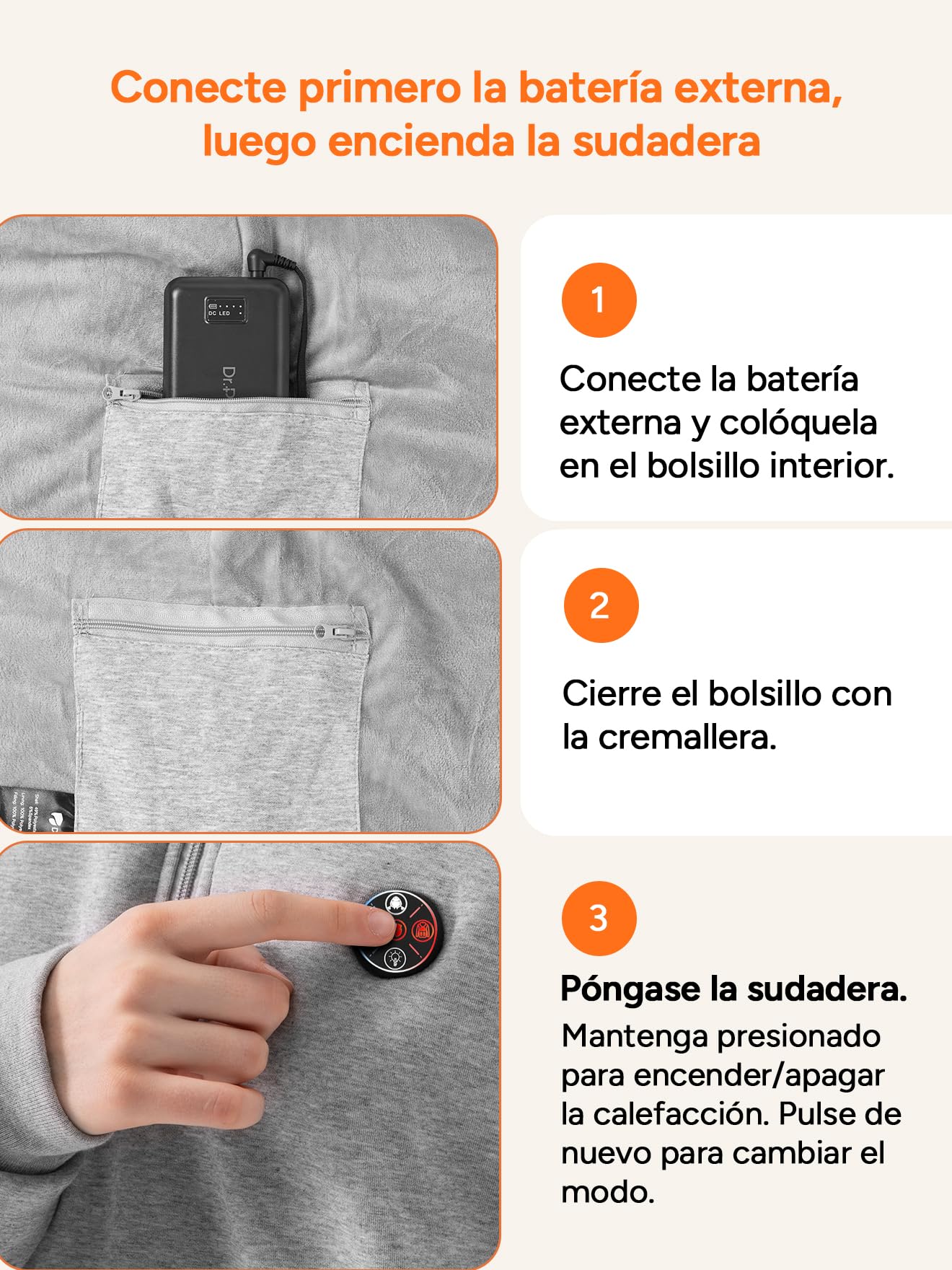 DR.PREPARE Sudadera con Capucha Calefactable Hombre y Mujer 9 Zonas de Calor Batería 16,000 mAh 3 Niveles de Calefacción Hasta 8H de Autonomía Chaleco Calefactable Forro Polar Para Exteriores