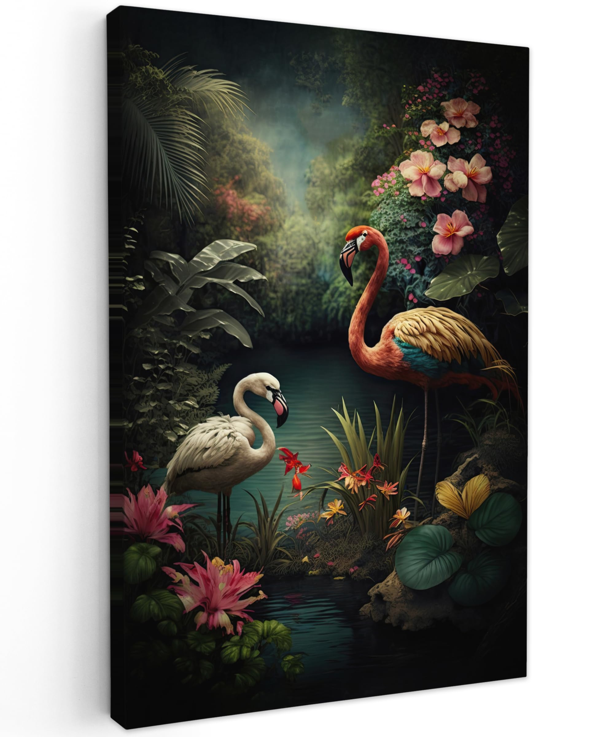 Muchowow Flamingo - Flowers Muchowow© Canvas Wall Art 16"X24" / 40X60 Cm Decor Paintings Print Framed On Canvas Pictures For Hallway - Jungle - Birds - Nature