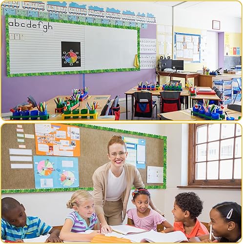 Miniatura 6 de Outus Tablero de anuncios magnético de 68.9 pies, diseño de trébol del día de San Patricio, tiras magnéticas a cuadros, borde magnético para aula,