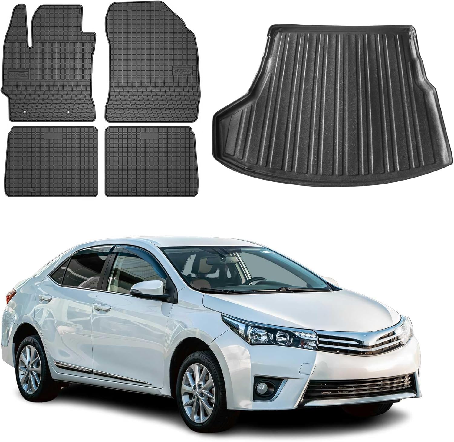 OMAC Floor Mats Cargo Liner Set for Toyota Corolla 2014-2019 3D Rubber Black 5 Pcs