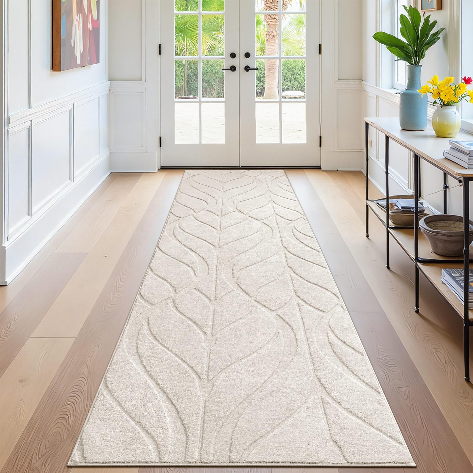 Tapis couloir long 60x300 cm antidérapant et tapis de passage cuisine beige