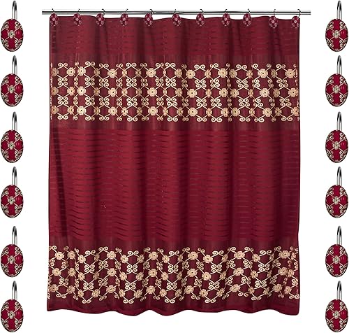 Zahari Home Elegant Rose - Juego de 13 piezas de cortina de ducha elegante rosa y 12 ganchos, decoración contemporánea, cortina de ducha color