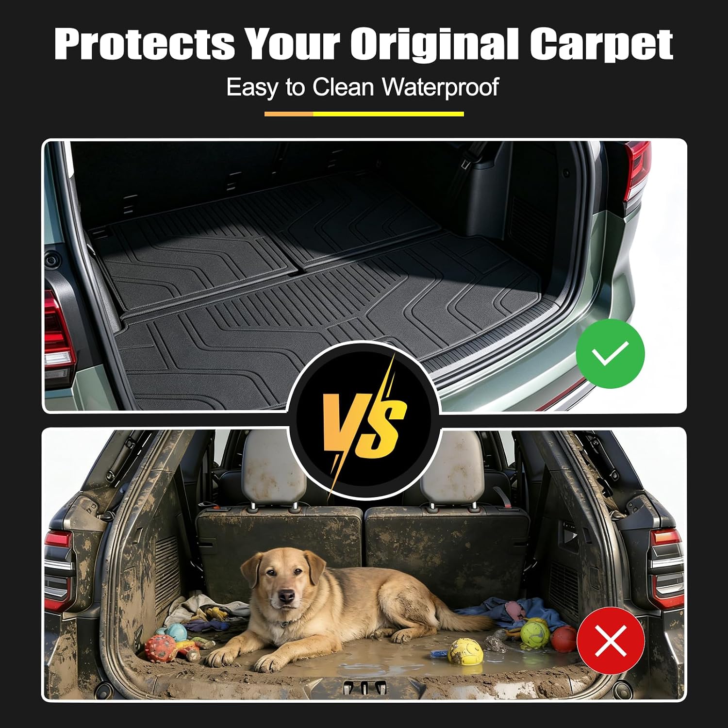 Floor Mats Set for 2026 Volkswagen VW Atlas 7 Seats Bench Seating 2018-2025 Car Mat Accessories(Not Fit Cross Sport), All Weather TPE Cargo Liner Trunk Mat(Floor Mats+2-in-1 Cargo Mat)