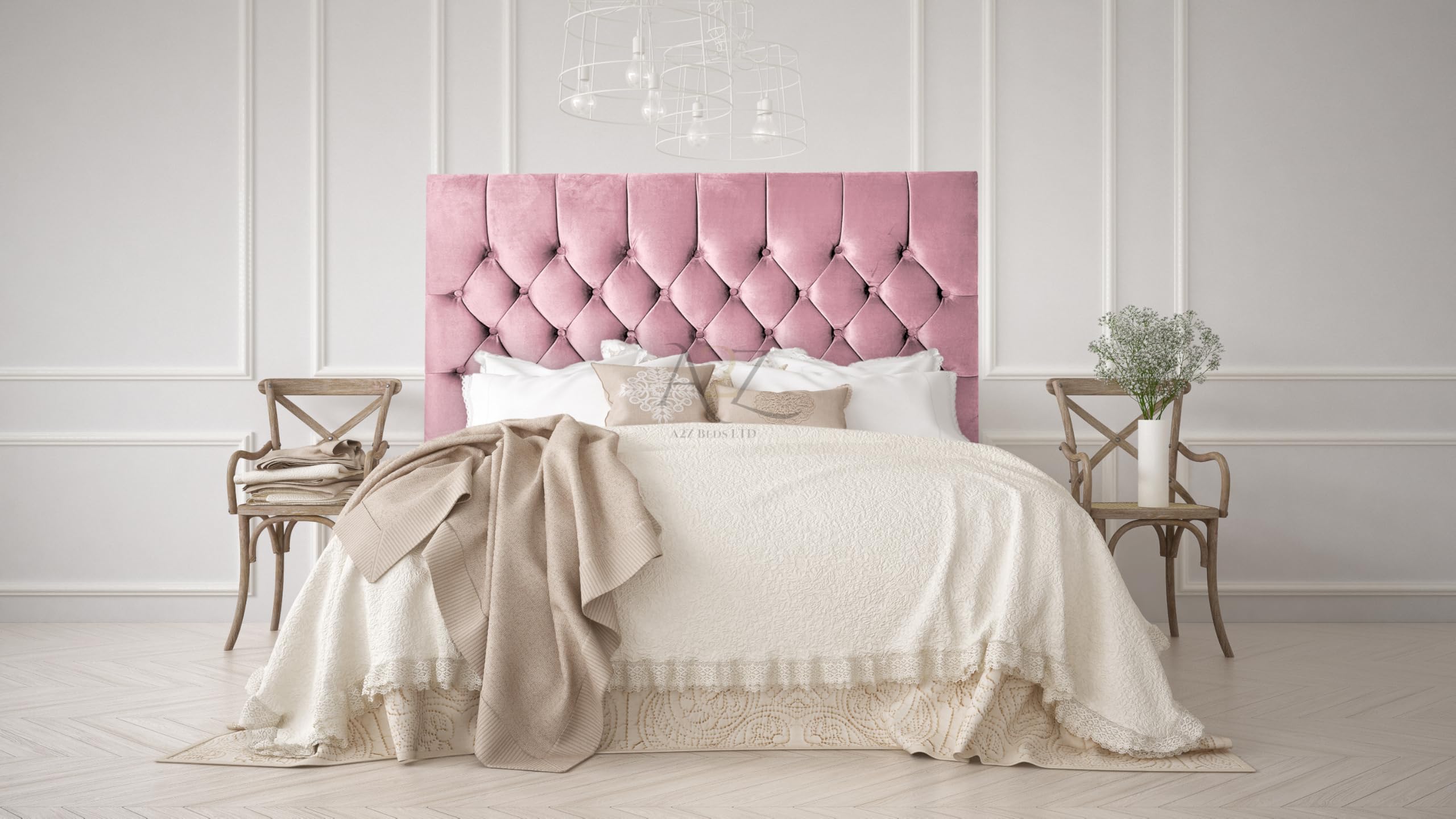 Chesterfield 30" Headboard Plush Velvet 3FT-4FT-4FT6-5Ft-6FT (Pink, 4FT 6" Double)