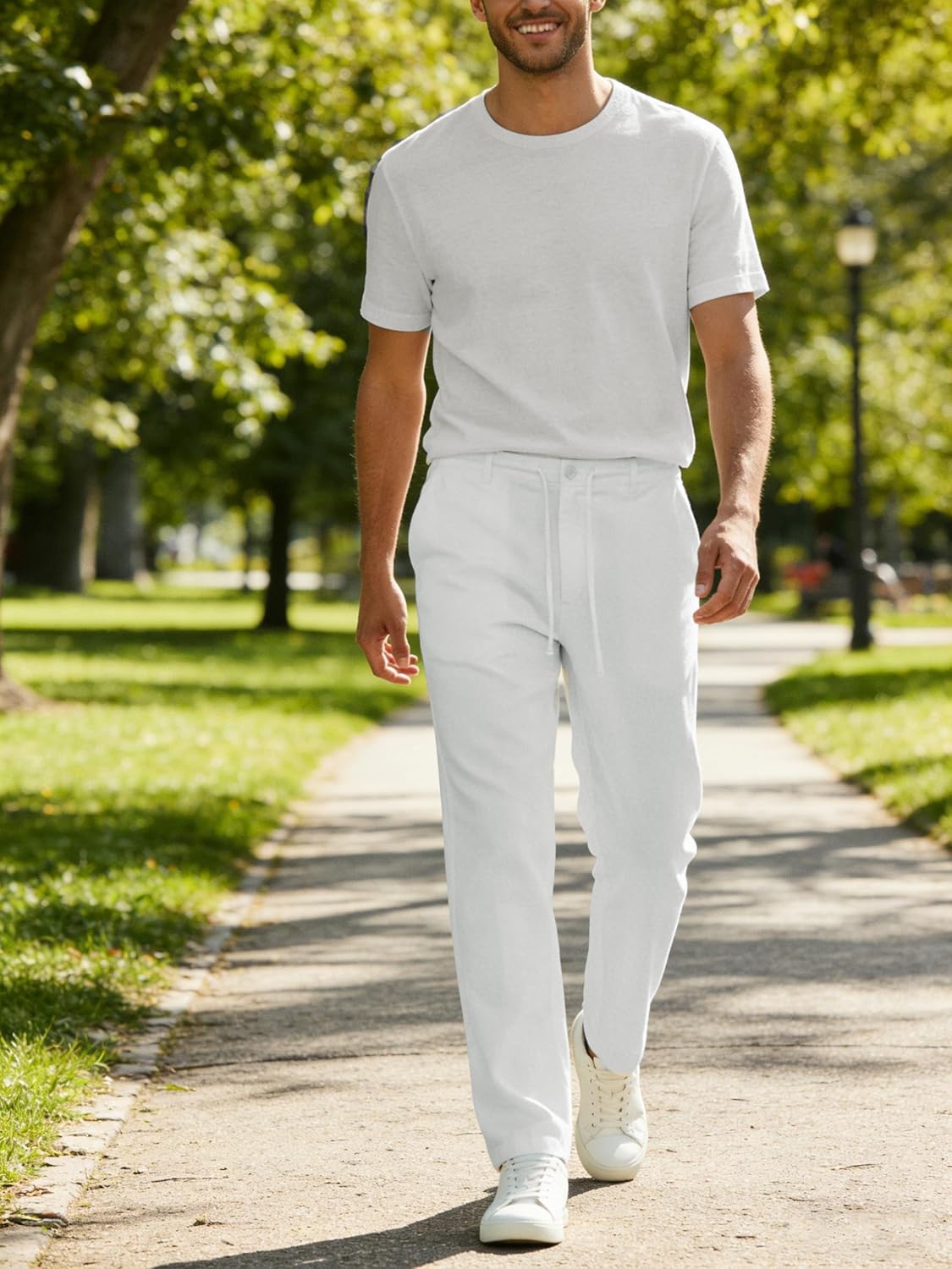 Men's Casual Linen Pants Shrink-Free Drawstring Summer Beach Pants Lightweight Relaxed Fit Pants with 4 Pockets - Image 6