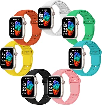 7 Pack Silicone Bands Compatible with Apple Watch Bands 38mm 40mm 41mm 42mm,Breathable Waterproof Soft Silicone Strap for Apple Watch Series11/10/9/8/7/6/5/4/3/2/1,SE1/2/3,Young and Trendy Styles