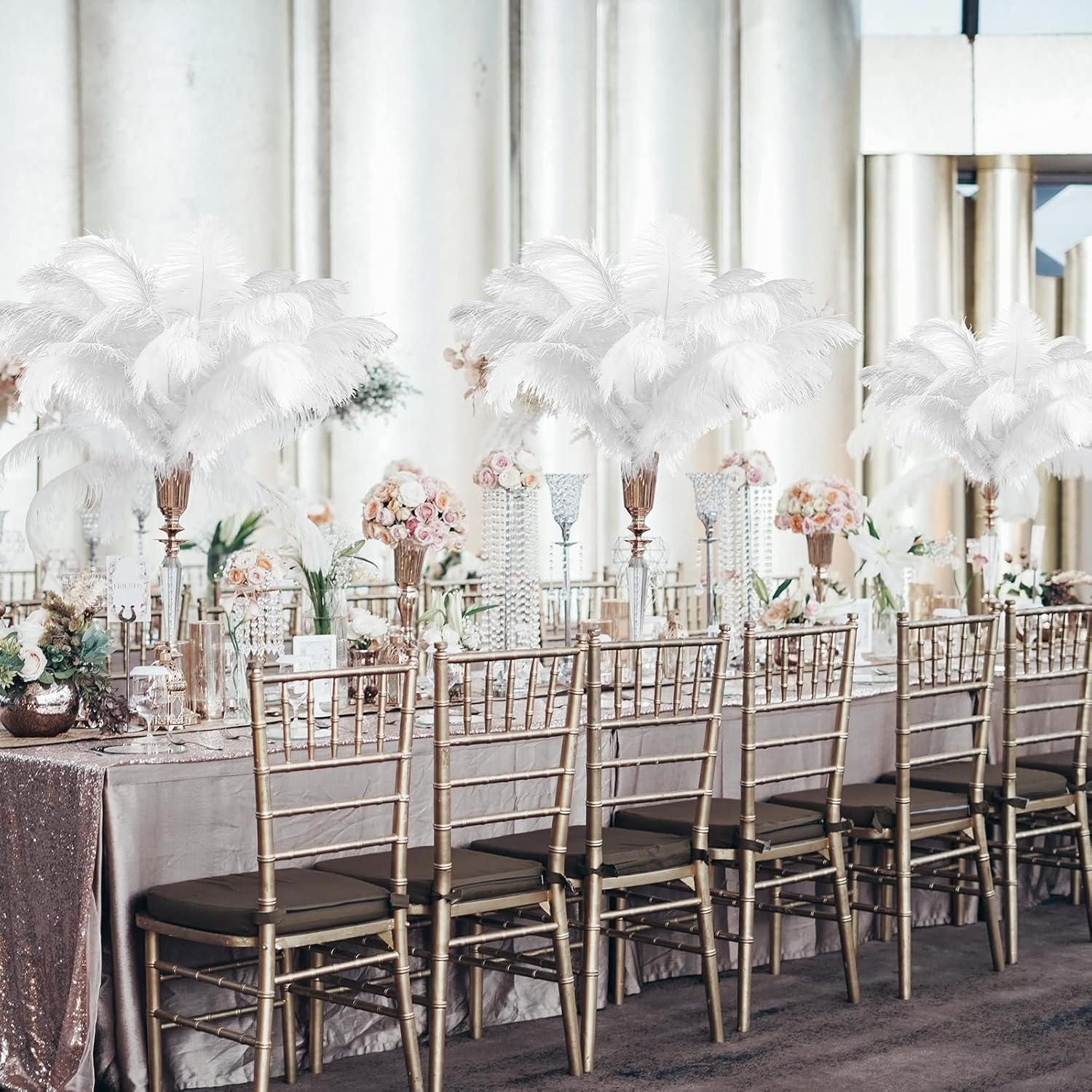 Retrowavy 50 Pcs 14-16 Inches Large Natural Ostrich Feathers Bulk for Centerpieces for Wedding Party Centerpieces Home Decoration Flower Arrangement (White)
