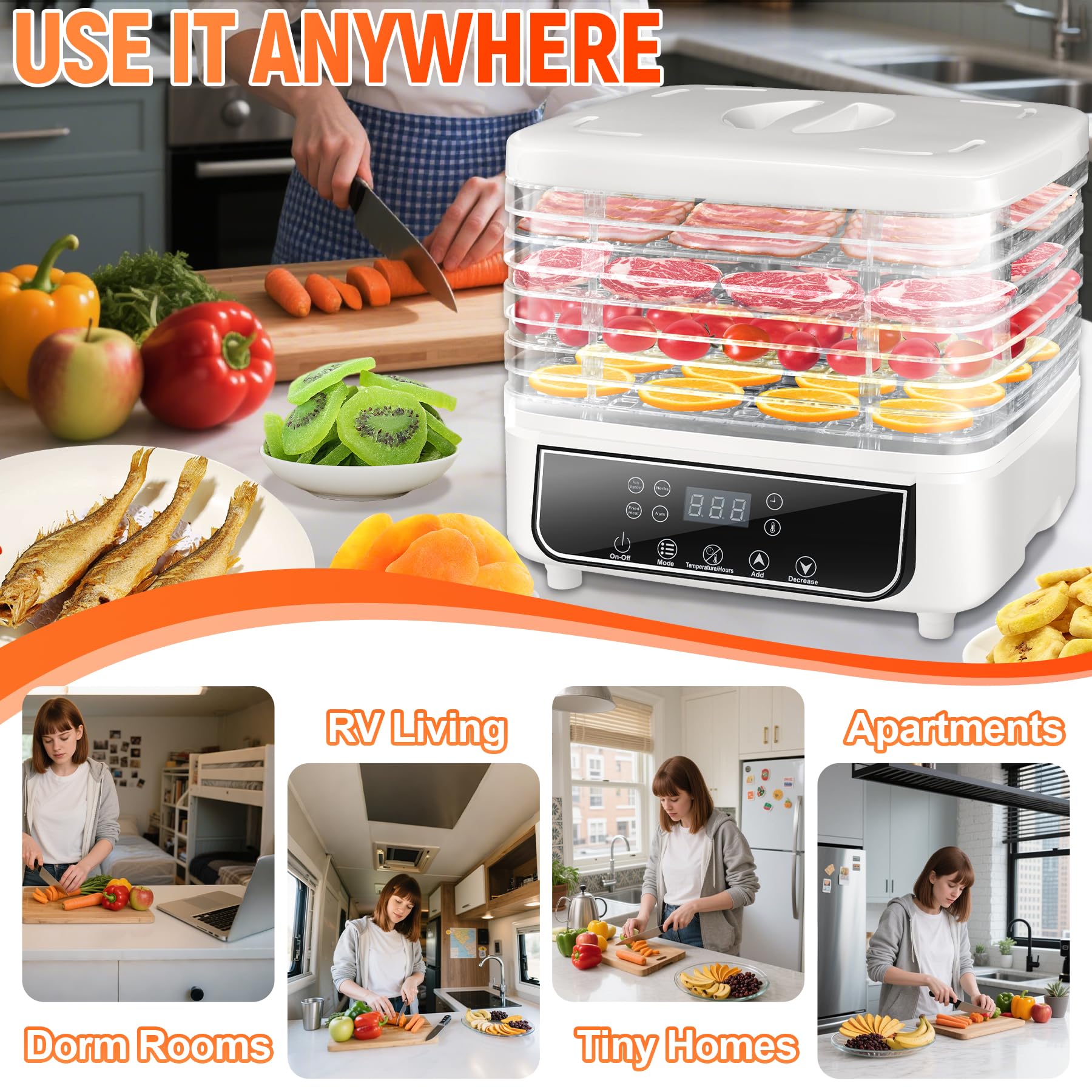 KingSom Dörrautomat, Dörrgerät mit 5 Einlegefächer, Lebensmittel Dörrgerät mit 72H-Timer, Temperaturregler 35-70°C,LED-Display mit 4 Lebensmittelmodi,Obsttrockner, Food Dehydrator für Früchte,BPA Frei