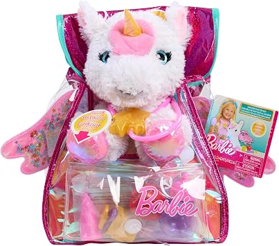 Barbie Unicorn Pet Bag - 8 Piece Role Play Set with Pet Unicorn Stuffed Animal, for Kids Ages 3 and Up