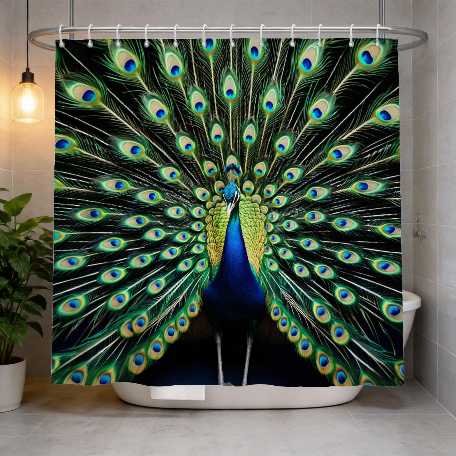 Hongduo 3D Peacock Shower Curtain for Stalls Bathtubs Minimalistic Bathroom Decor Shower Curtain Set Polyester Fabric Waterproof 180x200cm/71X79 Inch with Hooks