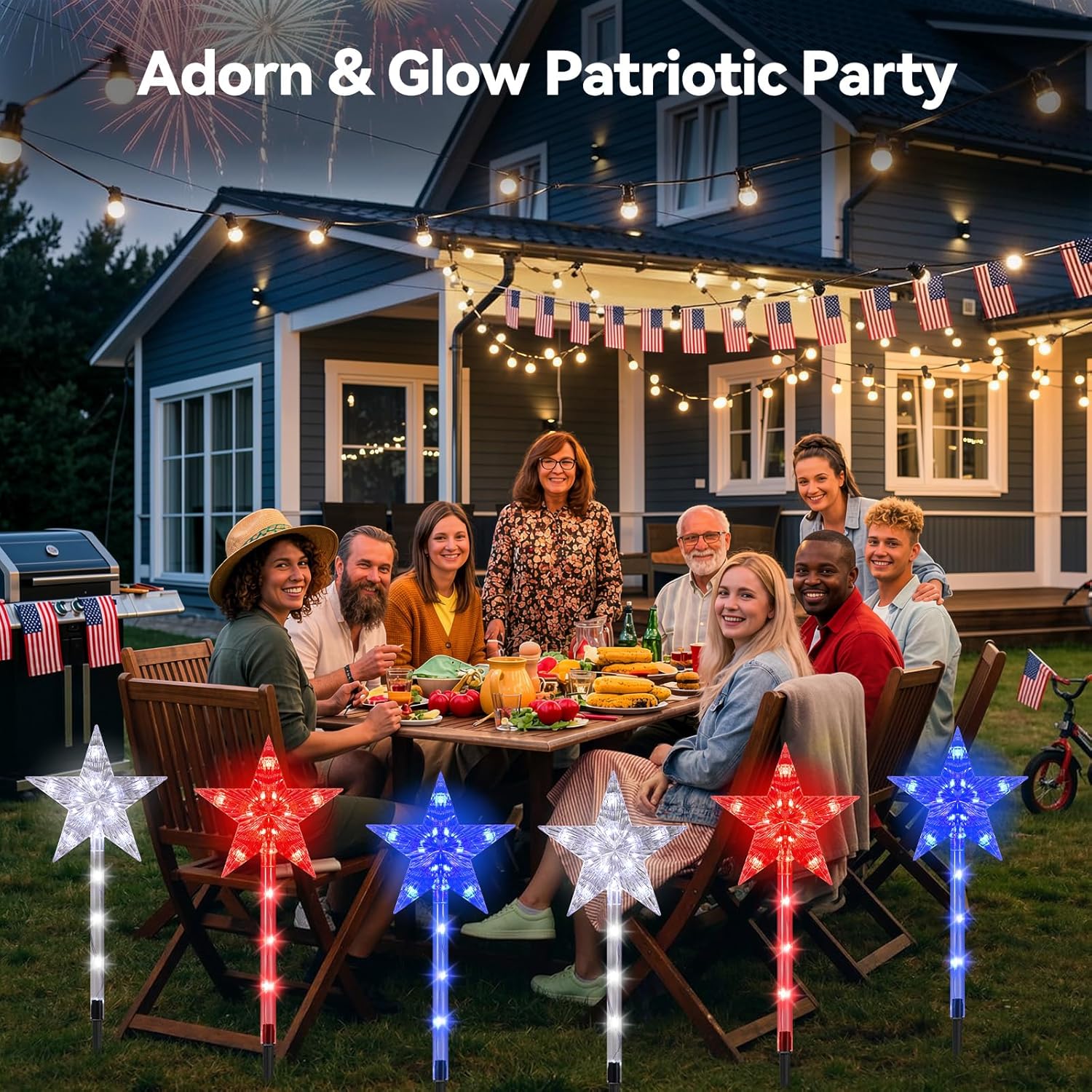 Luxspire 4th of July Decorations Outdoor Solar Lights 6PCS, 8 Modes Red White and Blue Solar Lights, Waterproof Patriotic Decorations Outdoor for Pathway Yard Garden Independence Memorial Day