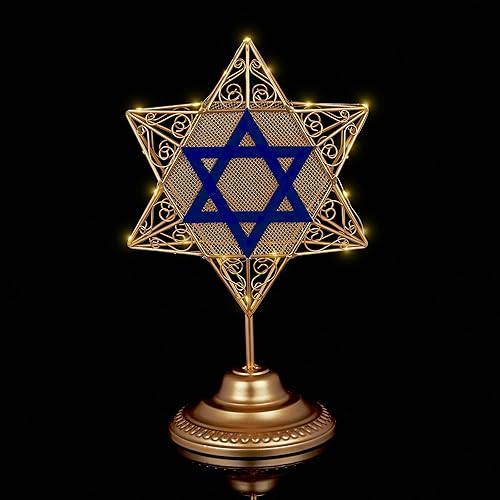 Miniatura 7 de Alpine Corporation Decoración de mesa de Hanukkah Star of David, decoración navideña