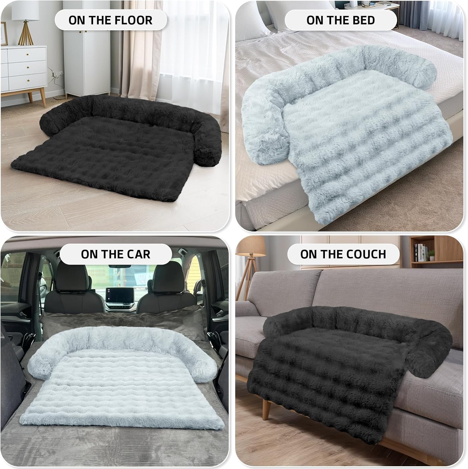 GGIB Dog Couch Cover Calming Plush Dog Bed Mat for Furniture Sofa Protector Washable Removable Cover for Large Medium Small Dogs and Cats Black L