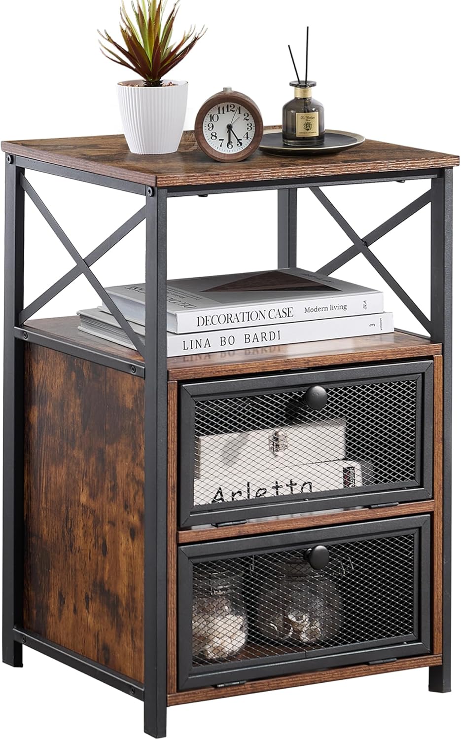 VECELO Nightstand, End Table with Flip Drawer, Night Stand