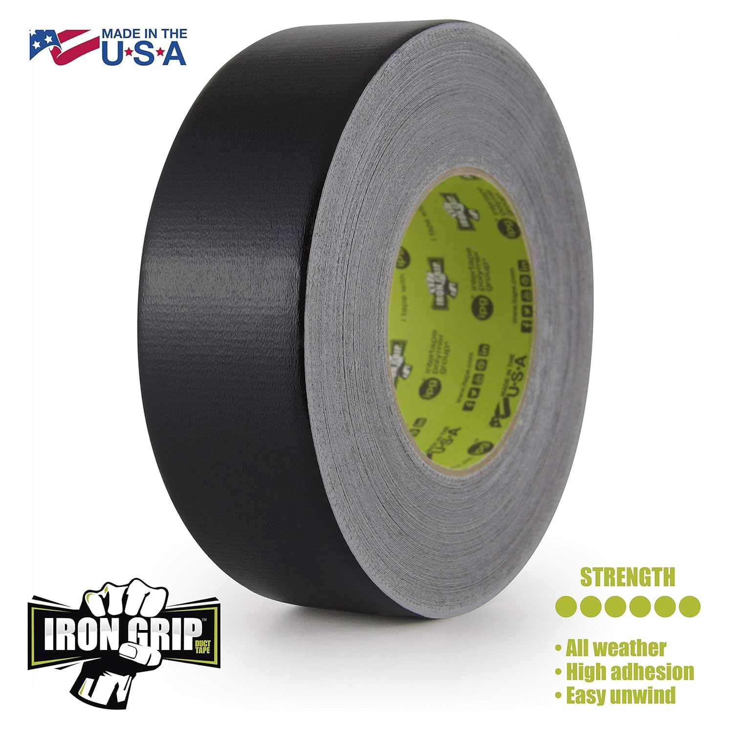IPG Iron Grip Heavy Duty Duct Tape, 1.88" x 35 yd, Black (Single Roll) - IG235