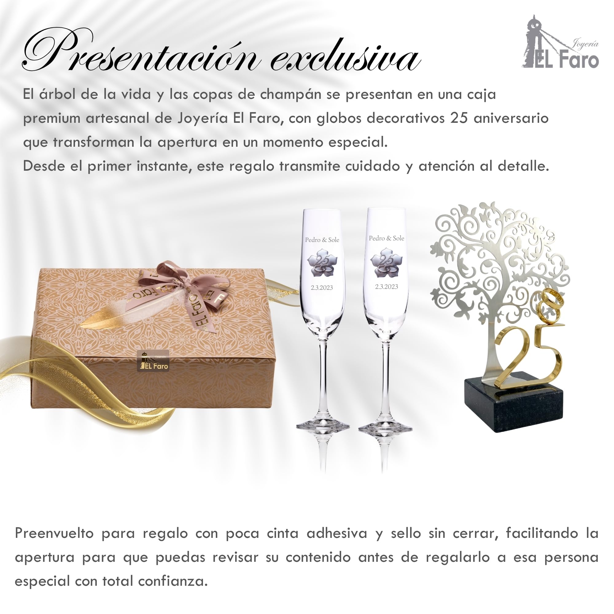 JOYERIA EL FARO Regalos de Boda 25 Aniversario Bodas de Plata | Pack con 8 globos gratis, Grabado personalizado, Presentación en estuche premium