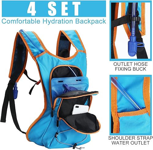 Miniatura 4 de Paquete de 4 mochilas de hidratación con vejiga de agua de 2 litros, mochila de hidratación ligera para hombres y mujeres, senderismo, ciclismo,