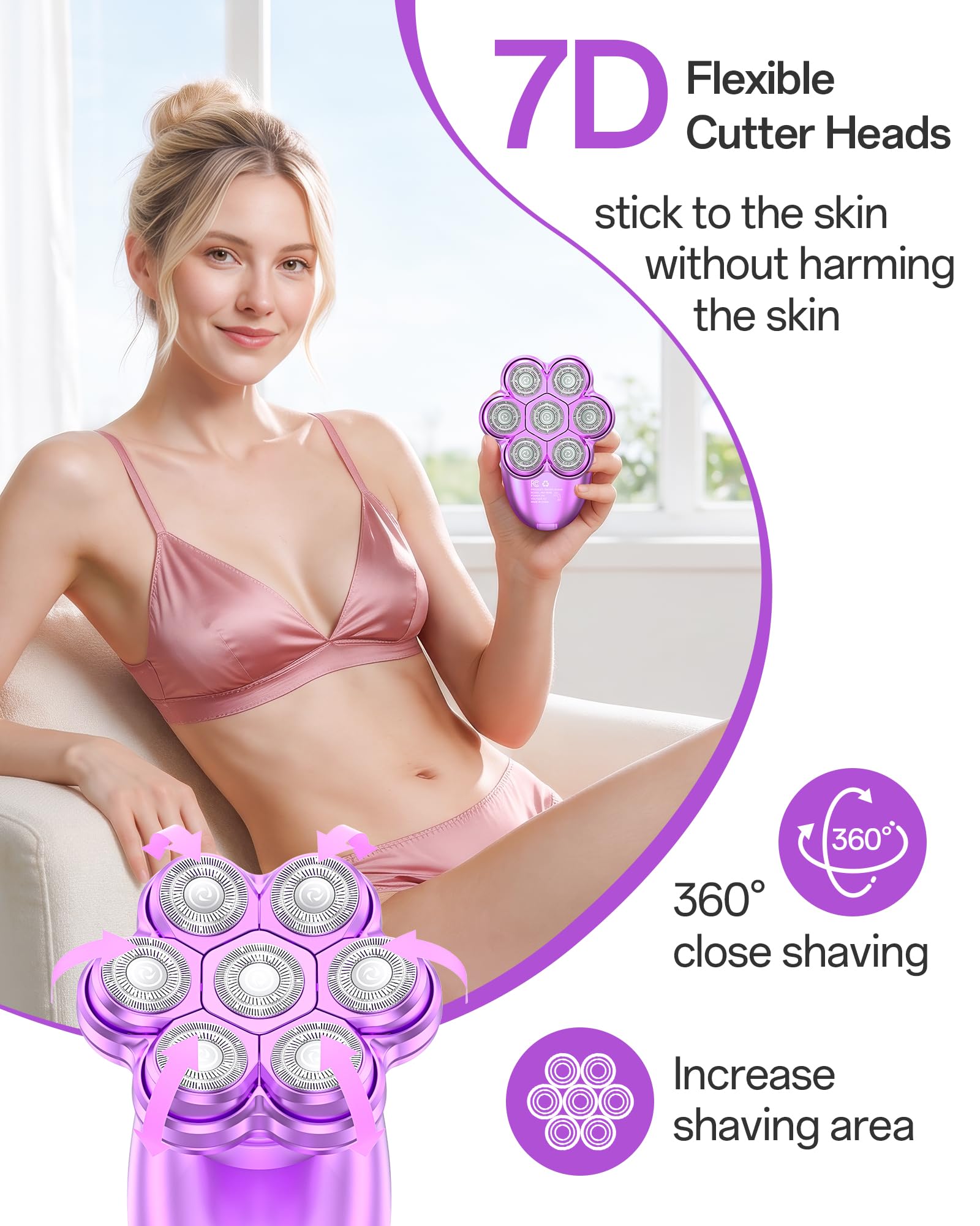 Maquinilla de afeitar eléctrica para mujer, afeitadora corporal recargable 5 en 1, resistente al agua, removedor de vello seco y húmedo, recortadora para bikini, axilas, labios, brazos, piernas