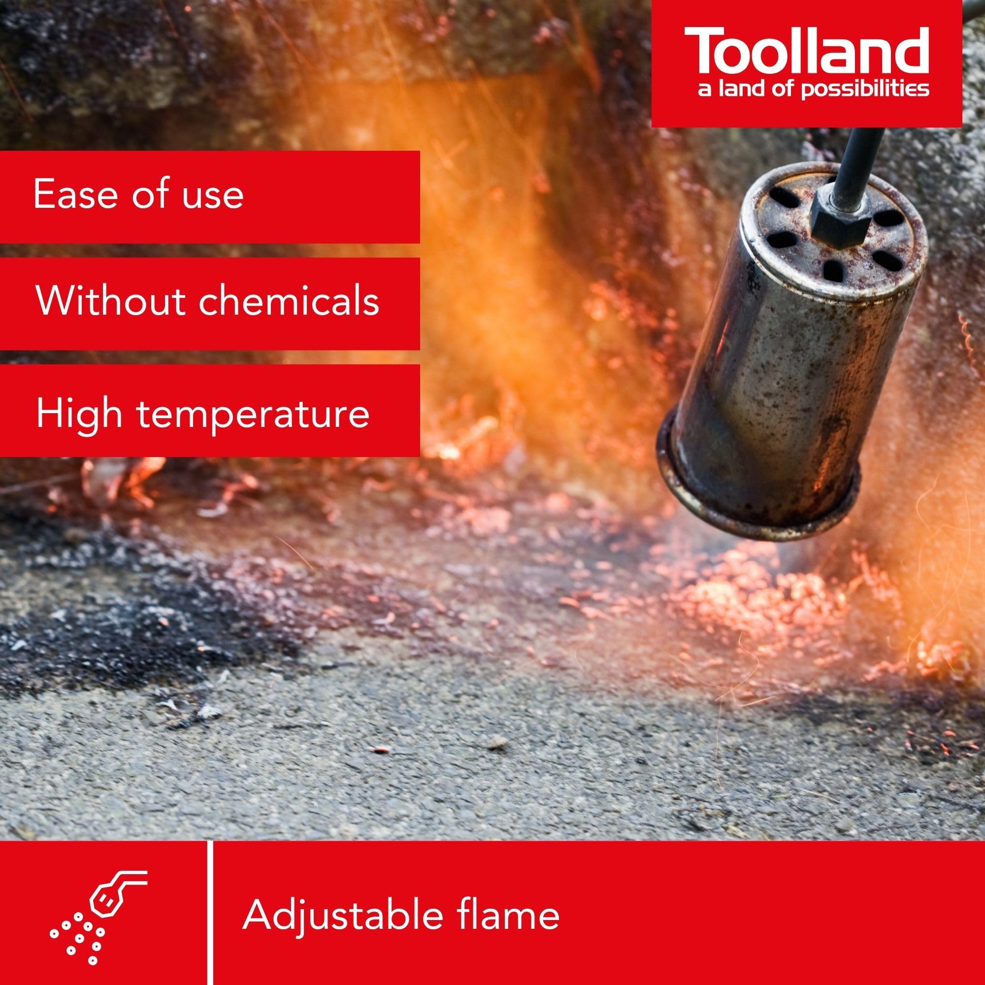 Toolland Désherbeur thermique à gaz, régulateur de pression, tuyau 5 m