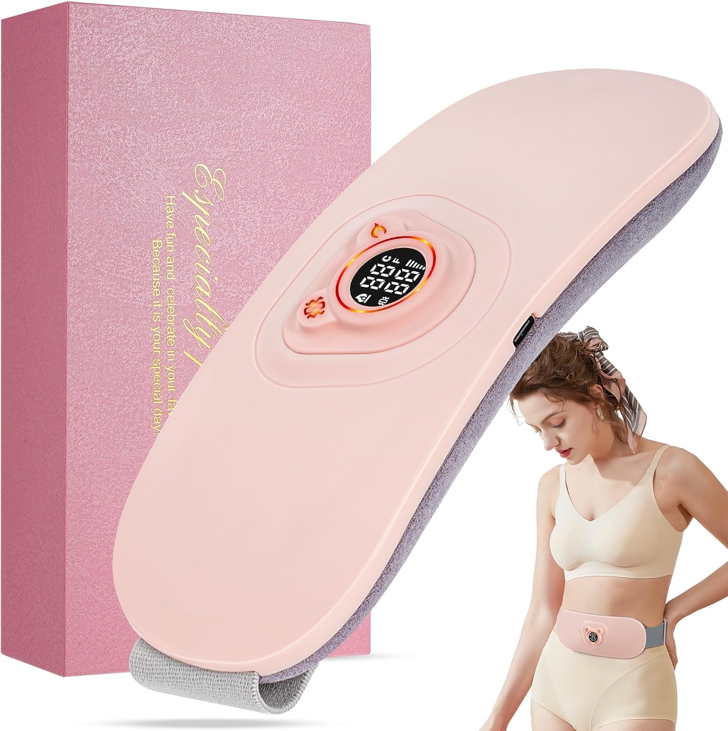 Allnice Heating Pads for Cramps Portable Cordless Heating Belt for Period Pain Relief Menstrual Heating Pad with 6 Heat Levels and 6 Vibration Massage Modes Gift for Women and Girls
