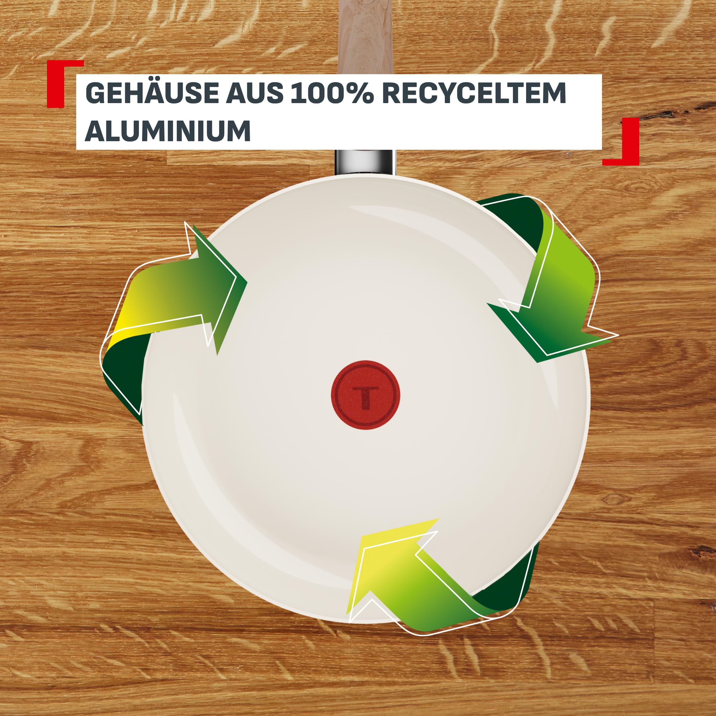 Tefal Reflect On 2-tlg. Pfannen-Set, 24/28 cm, keramische Antihaftbeschichtung, recycelter Aluminiumkörper, Thermo-Signal, für alle Herdarten, einfache Reinigung, Creme, G0229032
