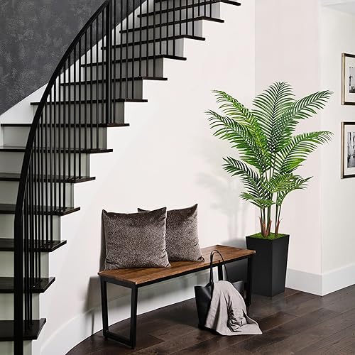 Miniatura 3 de ASTIDY Palmera artificial de 5 pies, árbol falso con maceta alta negra, planta de suelo de areca tropical sintética en maceta, planta de seda