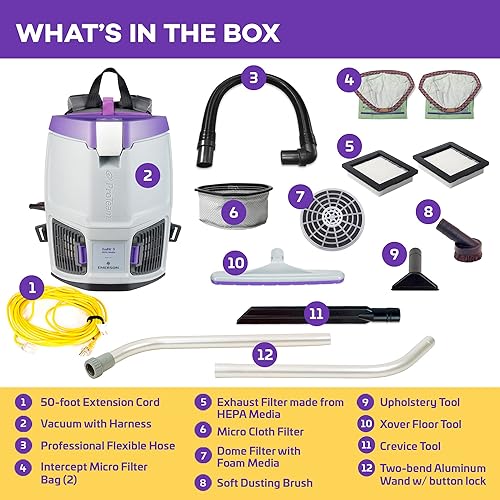 Miniatura 5 de ProTeam GoFit 3 - Aspiradora de mochila comercial con kit Xover multisuperficie de dos piezas, 3 cuartos de galón, con cable