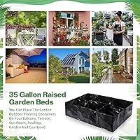 Vista 4 de 6 piezas de 35 galones de tela elevada cama de jardín transpirable contenedor de cultivo con 6 compartimentos rectangular grande elevado cama