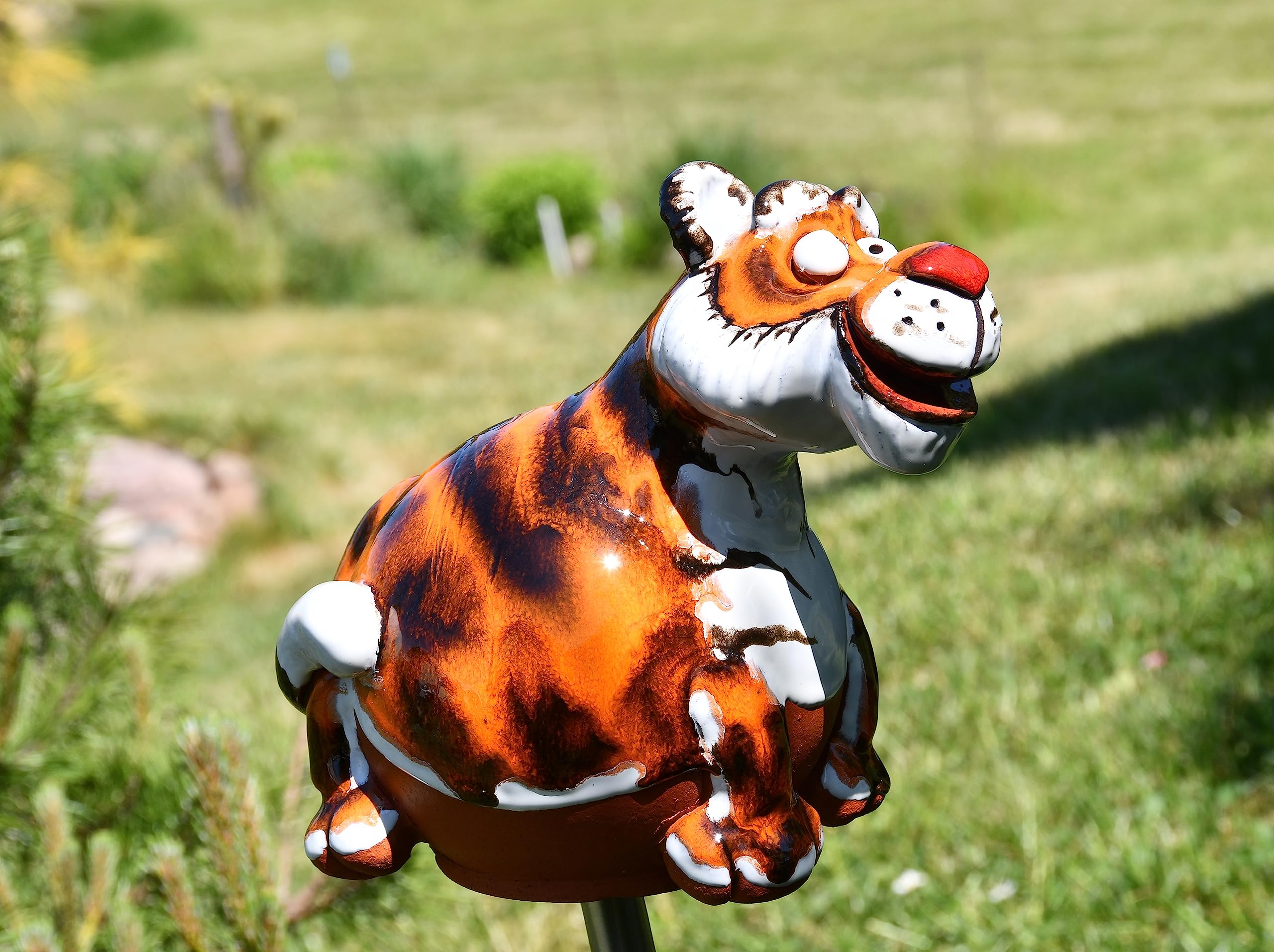Decoration Jardin Exterieur Statue en Céramique - Deco Extérieur - Figurines pour Jardin - Faite à la Main, Résistant au Gel, Cadeau Unique pour Les jardiniers - Sweet Tigre