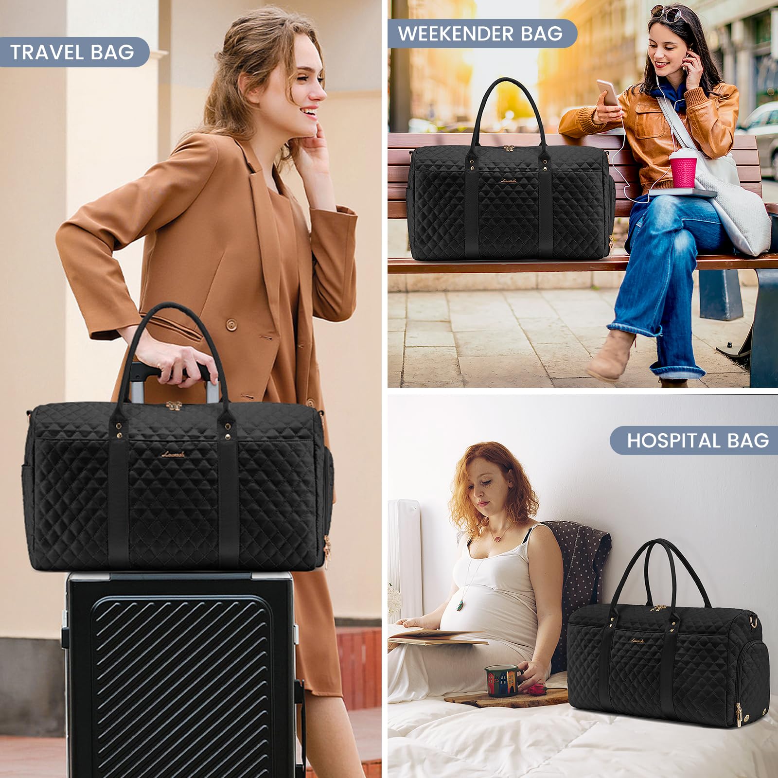 Bolsa de viaje con compartimento para zapatos, bolsas de fin de semana para mujeres con bolsa de aseo personal, bolsa de lona para gimnasio con bolsillo húmedo, bolsas de hospital para 6