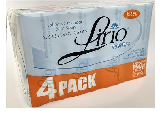 ( 4 PACK ) Lirio Neutral Soap, Jabon Neutro Lirio 150 g ea. / 5.29 oz Bath Soap for daily use, Jabon de Tocador