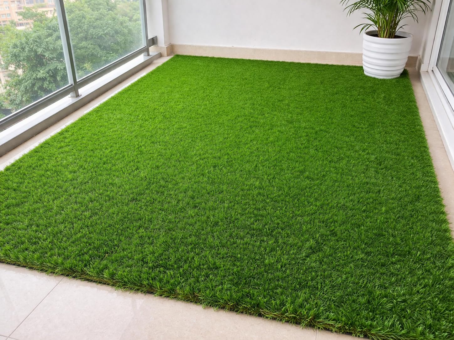 Artificial Grass Mat, 35mm Waterproof Green Carpet for Balcony, Home and Office, All-Weather (2x2)