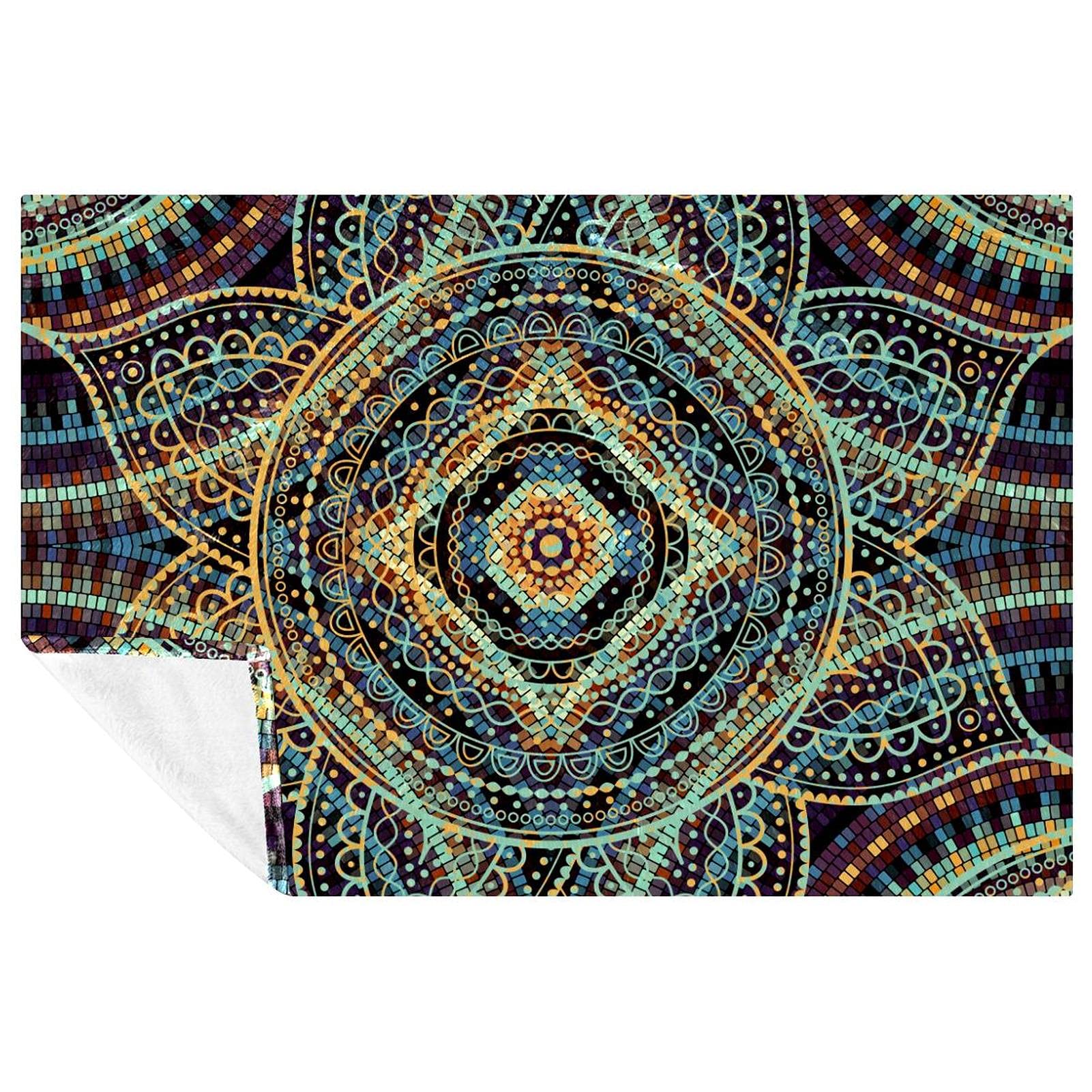 Plaid lit et canapé Boho Mandalas chaud : couverture douce vintage 150x100 cm pour camping