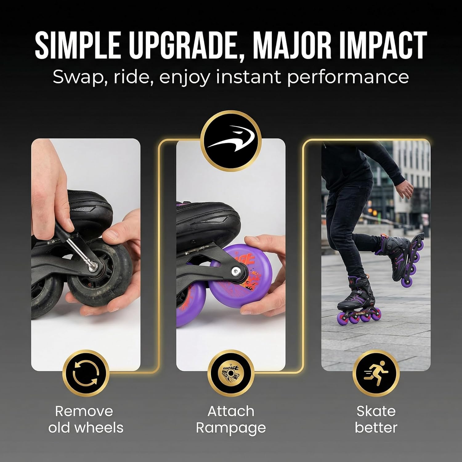 Flying Eagle Rampage Wheels for Skates - Inline Skates Men & Women for Urban Freeskating, Inline Skate Wheels, Outdoor Skate Wheel Replacement, 88A Hardness, Pack of 4, Purple, 76 MM
