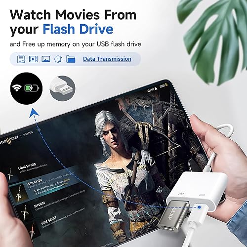 Miniatura 8 de Certificado Apple MFi Adaptador de cámara Lightning a USB con puerto de carga, cable OTG USB 3.0 hembra portátil para iPad para conectar lector de