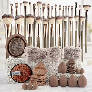 Kit de 55 brochas de maquillaje marrón con bo...