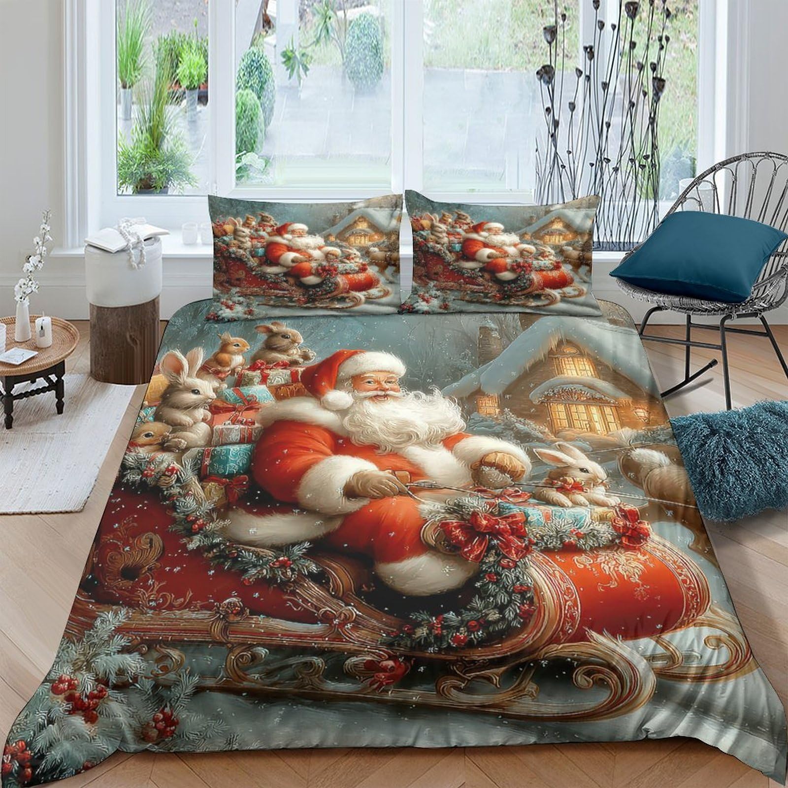 Linge de lit 3 pièces Santa Claus avec fermeture éclair douce