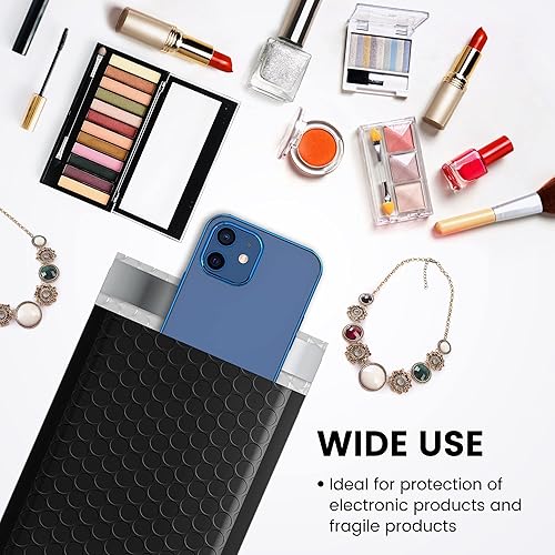 Miniatura 7 de Fuxury Paquete de 200 sobres de burbujas negros de 4 x 8 pulgadas, sobres acolchados impermeables autosellados, tamaño utilizable, sobres acolchados