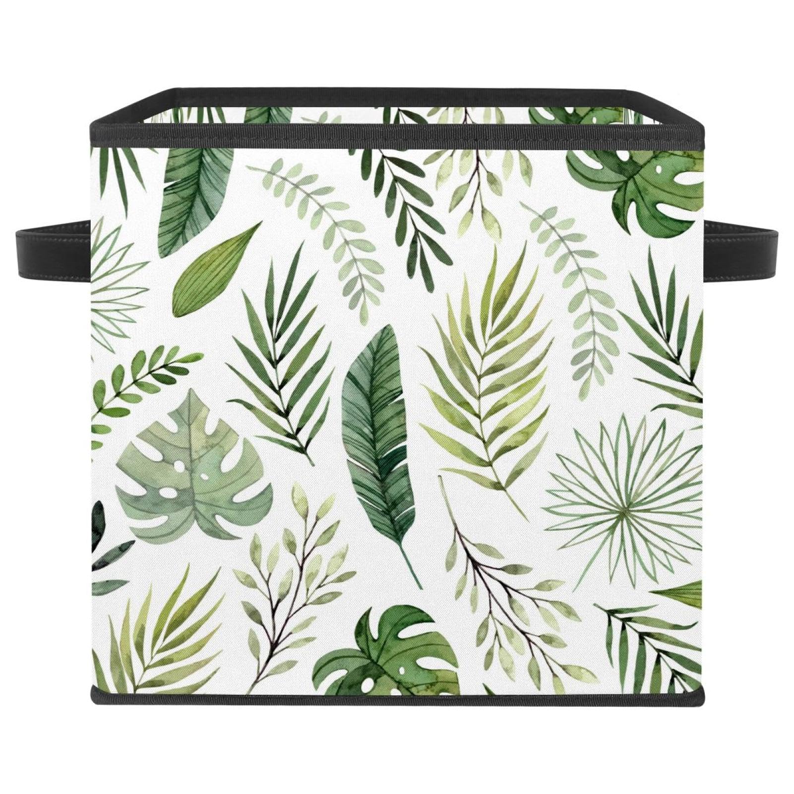 Cube de rangement pliable en tissu imprimé feuilles tropicales pour placard de maison