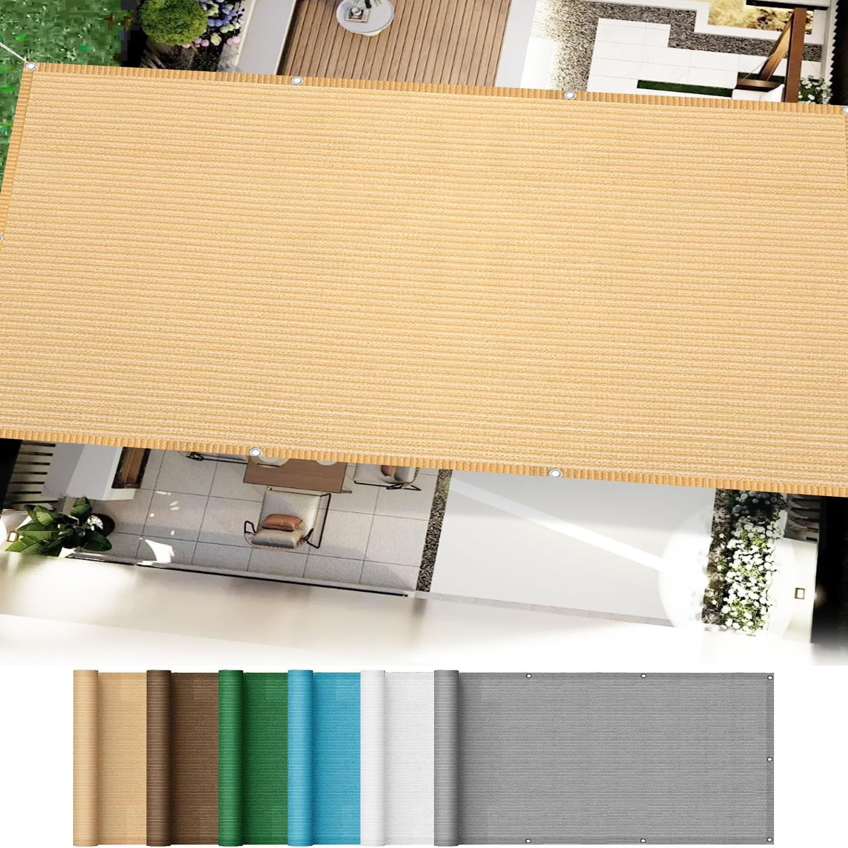 Toldo vela rectangular crema de 90x200 cm con ojales para terraza