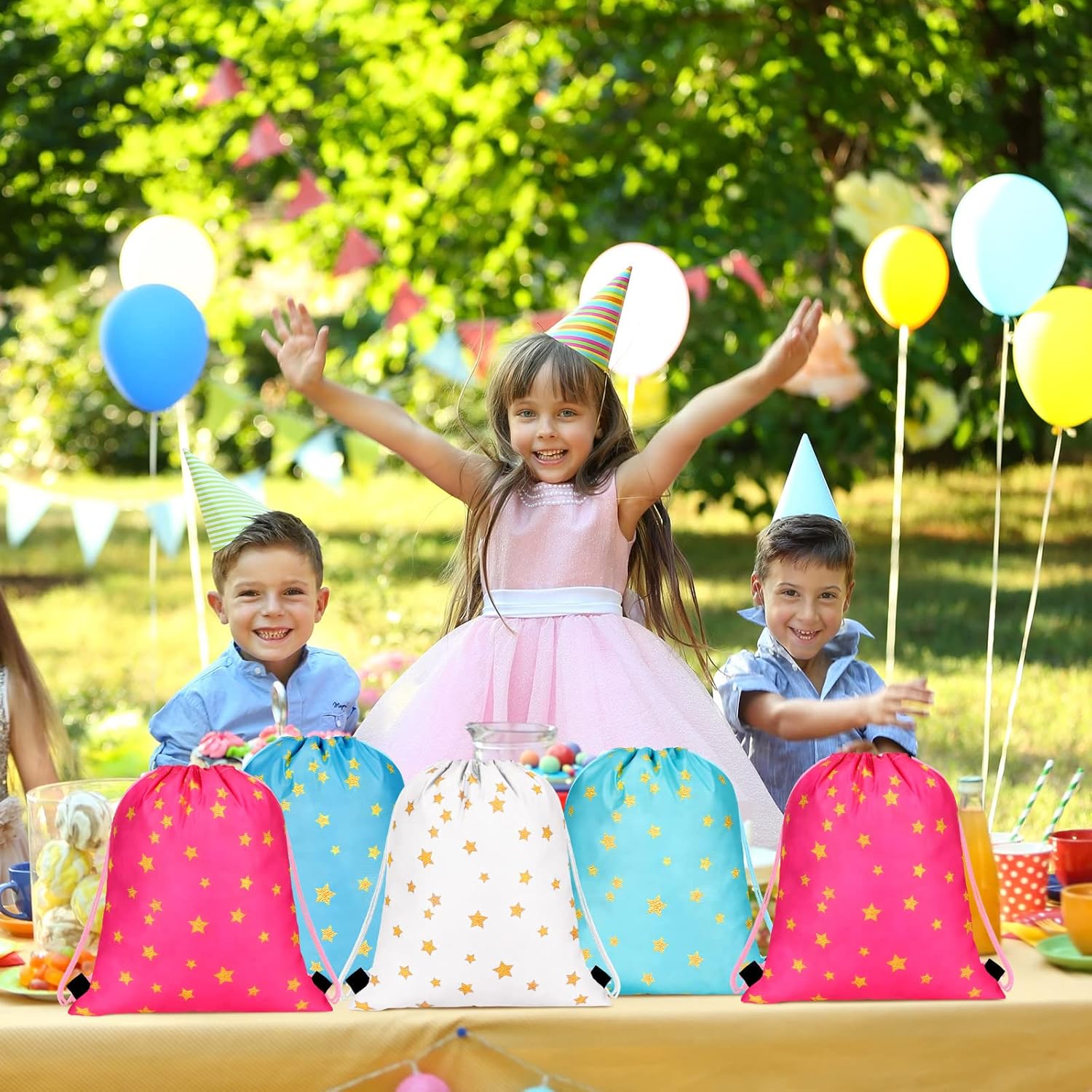 Funtery 16 Pcs Star Drawstring Backpack for Kids Star Party Favors Bags Starry Goodie Treat Gift Bags Drawstring Sackpack Sport Cinch Backpack for Girls Boys School Birthday Baby Shower Supplies - Image 4