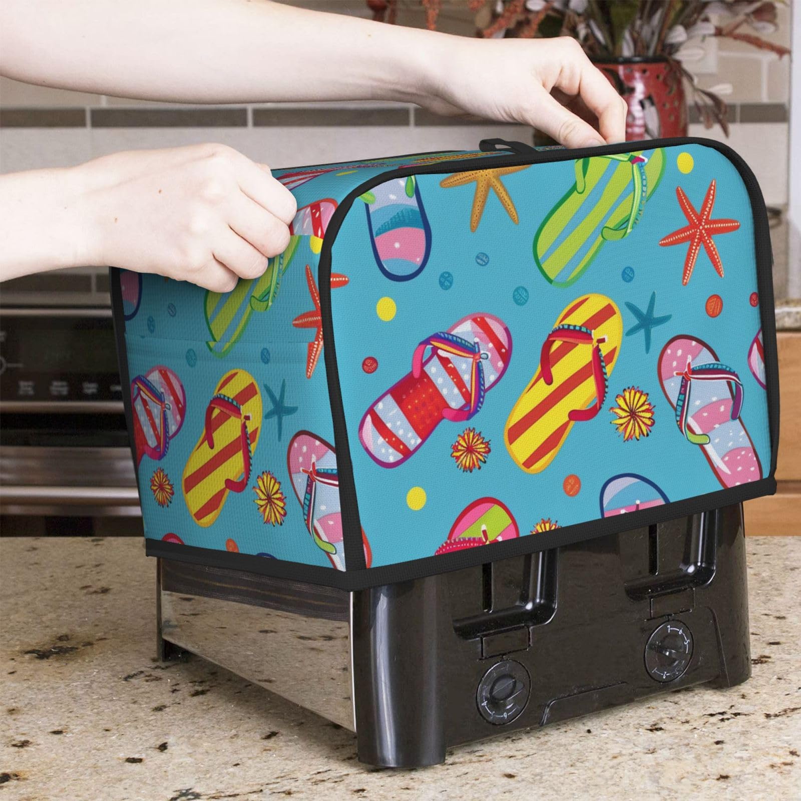 HSYOYO Flip-Flops Toaster Cover 2 Slice Wide Slot Bread Machine Cover Fingerprint Protector Toaster Oven Cover Dustproof Kitchen Small Appliance Covers